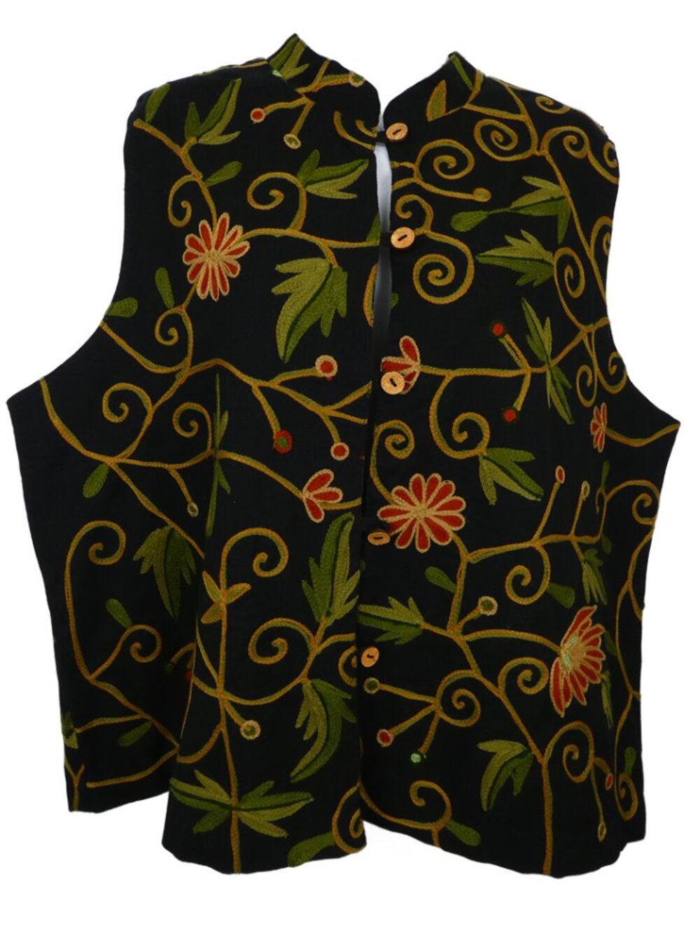Orvis Top Vest Womens XL Black Embroidered Floral India 100% Cotton Vintage
